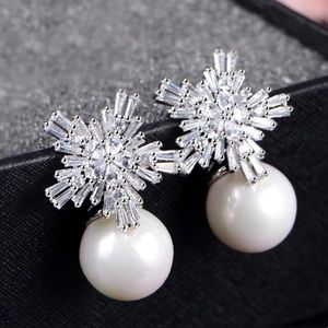 New Pearl .925 sterling silver diamond earrings